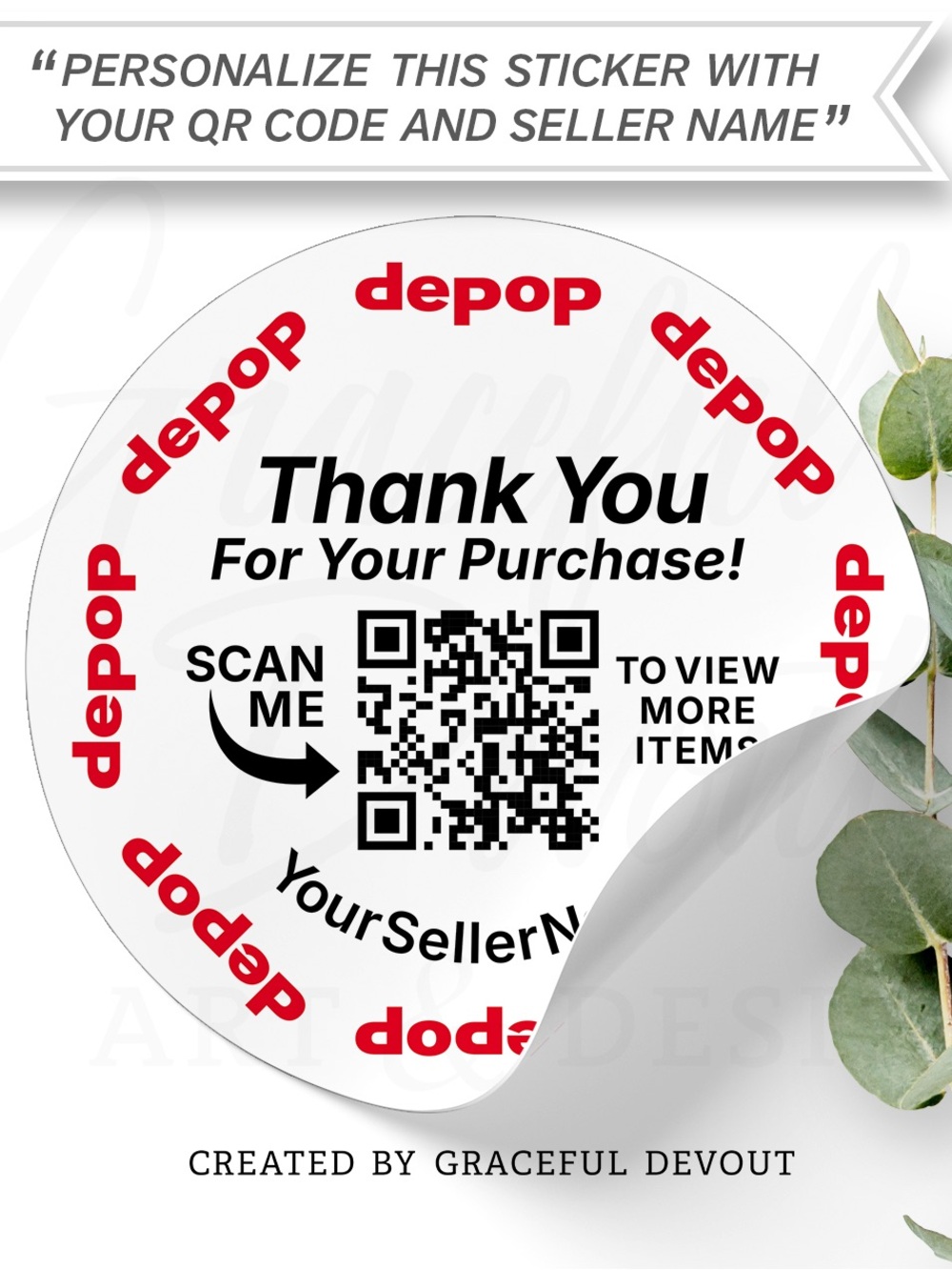 Thank You For Your Purchase, QR Code with Seller Name Stickers - 2” (inches)